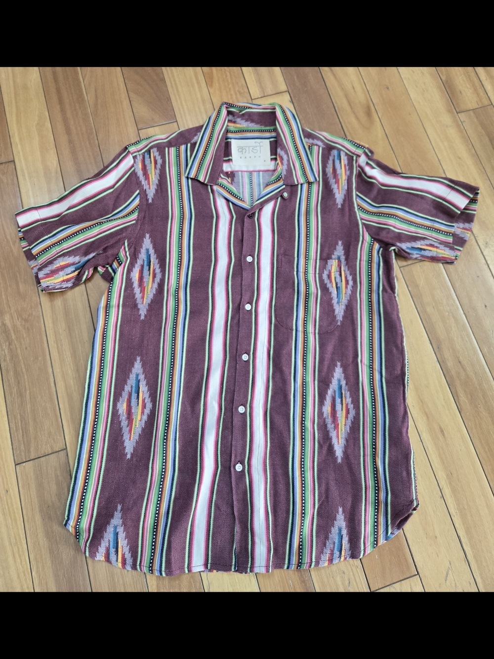Kardo Handwoven Blanket Striped Shirt in Burgundy